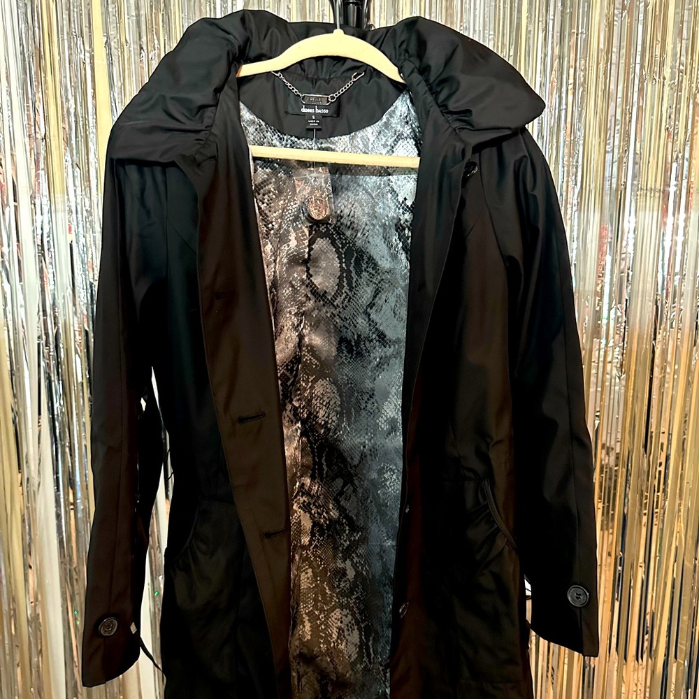 Dennis Basso Black Reversible Trench Coat with Hoodie